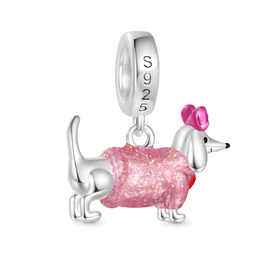 GnocePi nk Dachshund Glow-in-the-Dark Charm Platinum-plated Silver Blend - Image 3