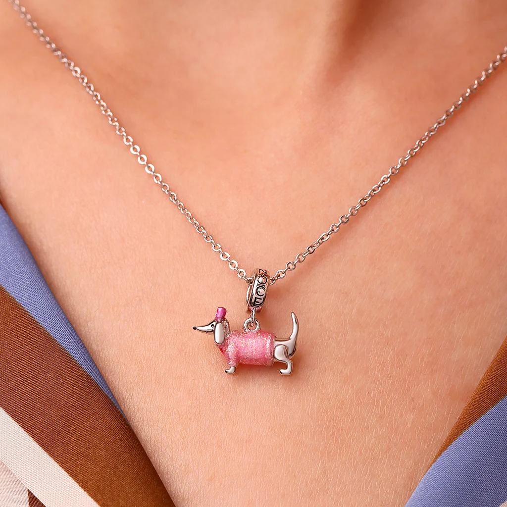 GnocePi nk Dachshund Glow-in-the-Dark Charm Platinum-plated Silver Blend - Image 5