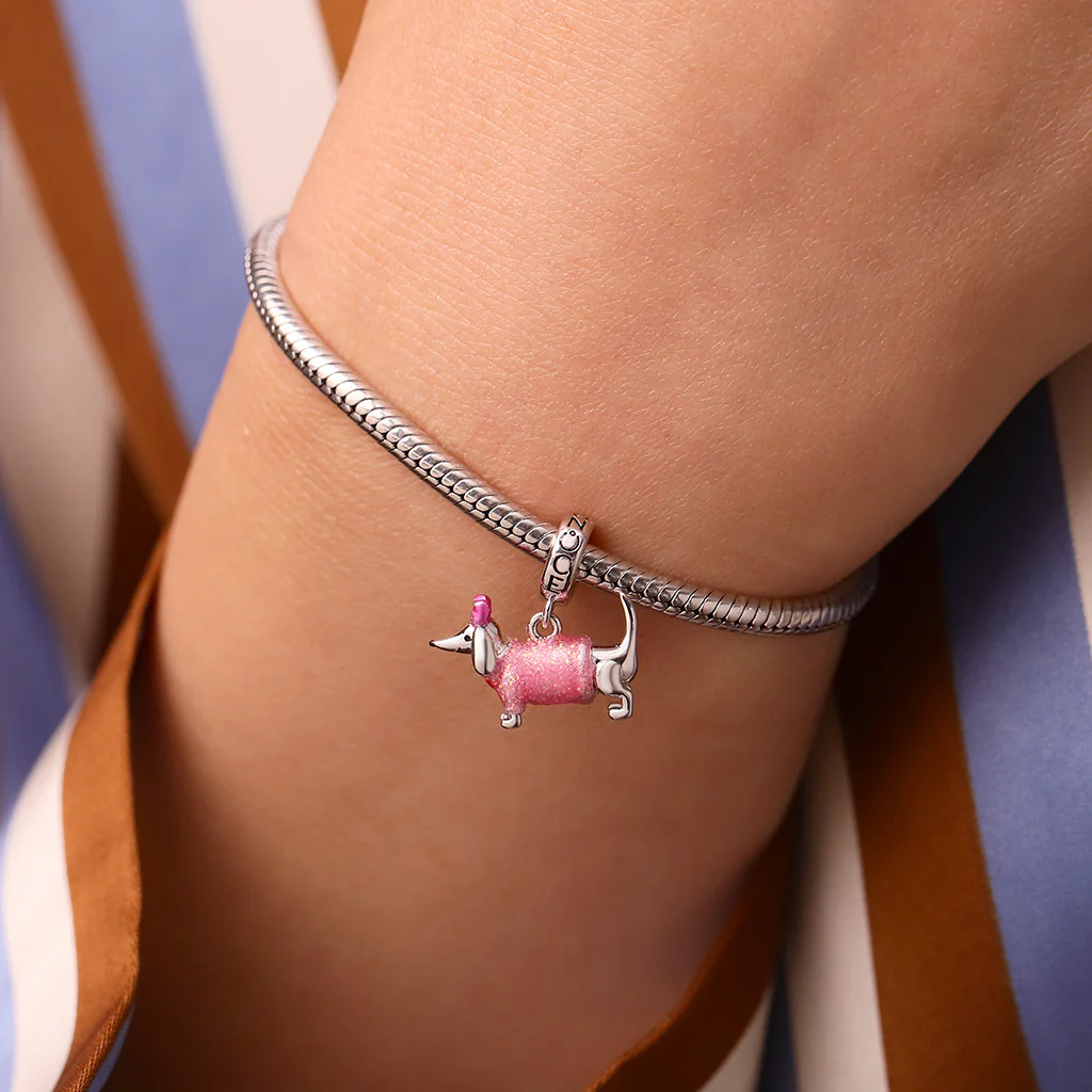 GnocePi nk Dachshund Glow-in-the-Dark Charm Platinum-plated Silver Blend - Image 6
