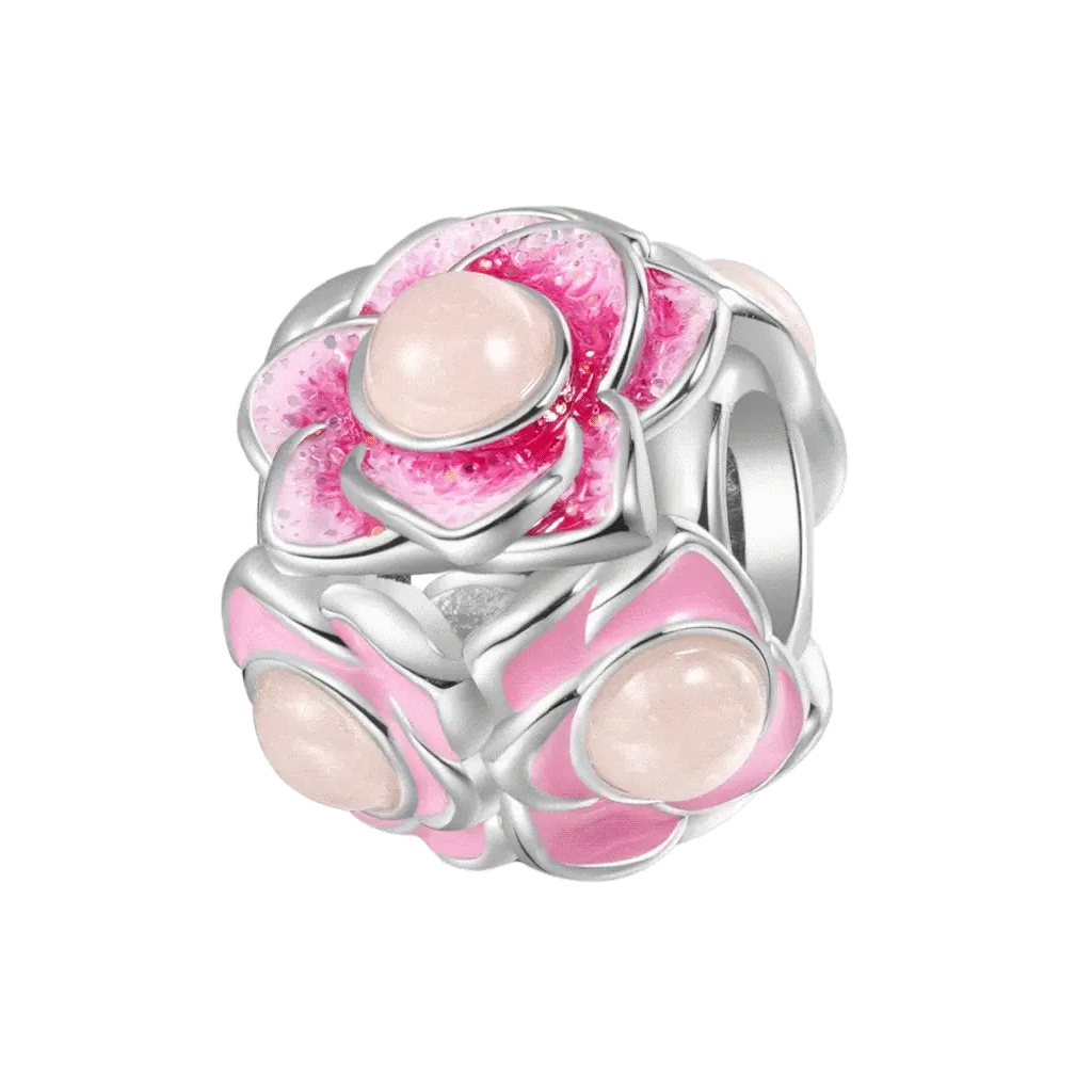 Gnoce Glow-in-the-Dark Pink Flower Ball Charm Platinum-plated Silver Blend