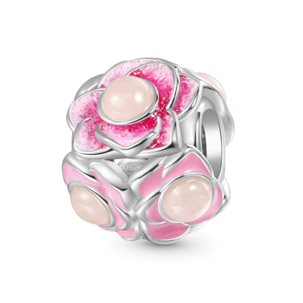 Gnoce Glow-in-the-Dark Pink Flower Ball Charm Platinum-plated Silver Blend - Image 2