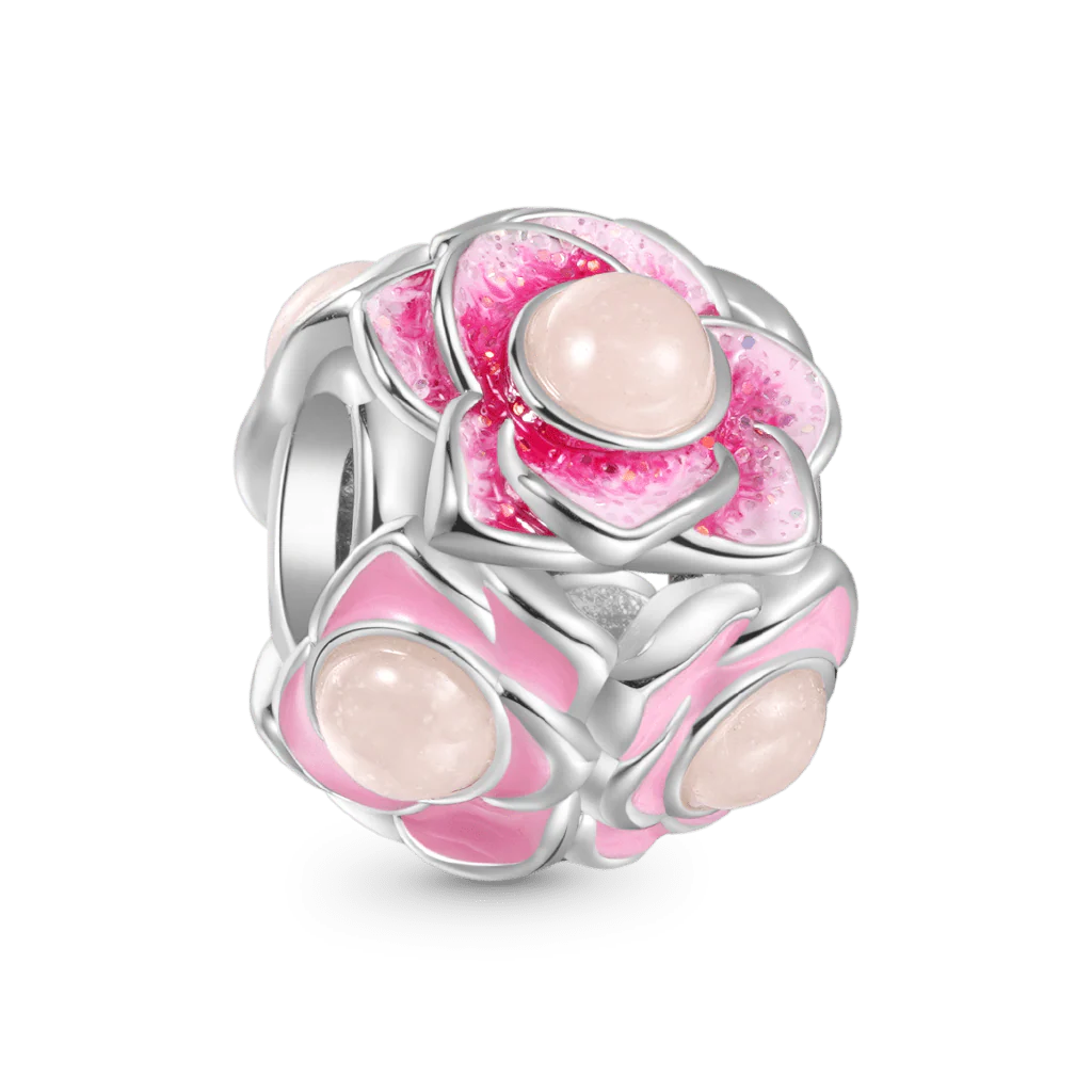 Gnoce Glow-in-the-Dark Pink Flower Ball Charm Platinum-plated Silver Blend - Image 3
