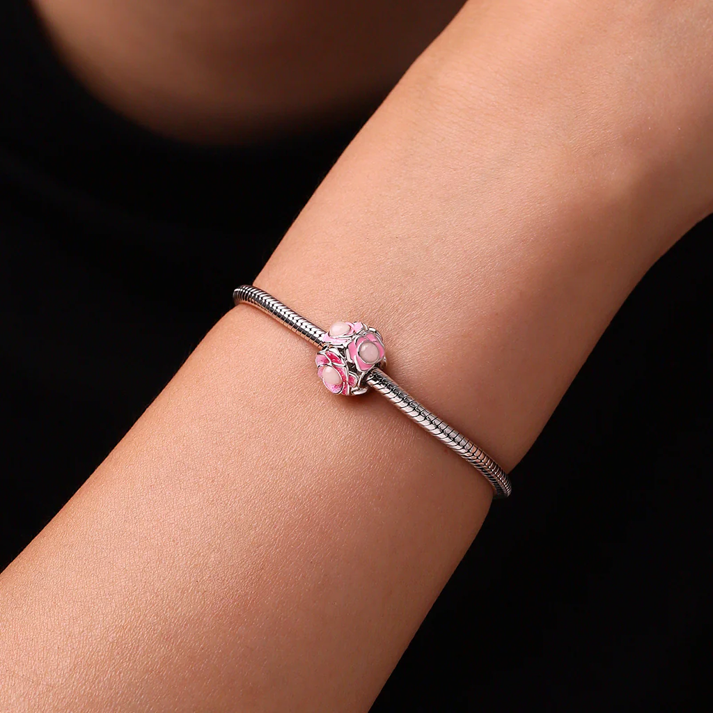 Gnoce Glow-in-the-Dark Pink Flower Ball Charm Platinum-plated Silver Blend - Image 6