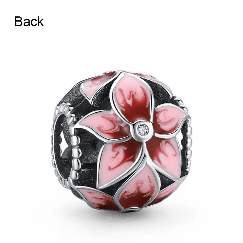 Pink Flower Charm Bead 925 Sterling Silver - Image 2