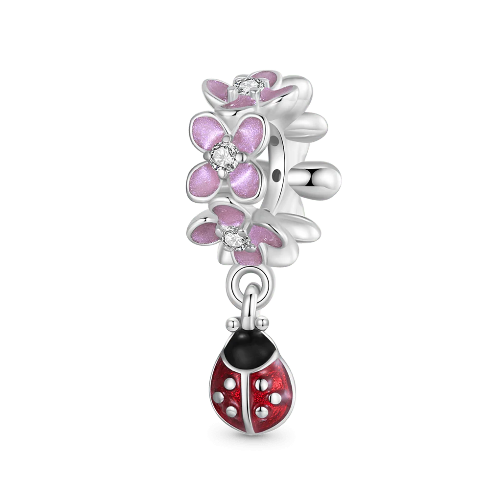 Gnoce Pink Flower Ladybug Charm