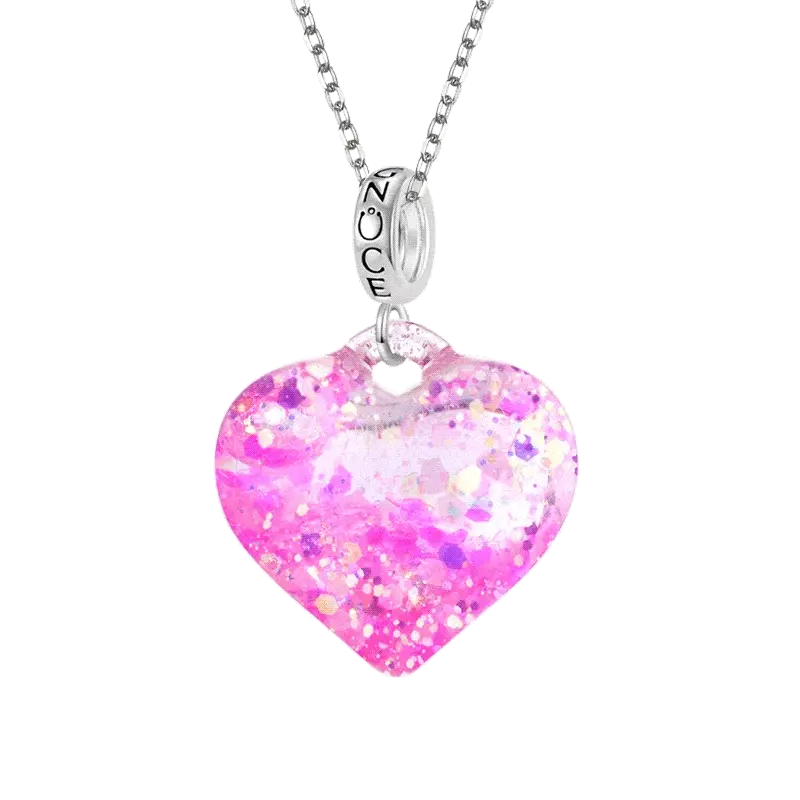 Gnoce Pink Liquid Glitter Heart Necklace Platinum-plated Silver Blend