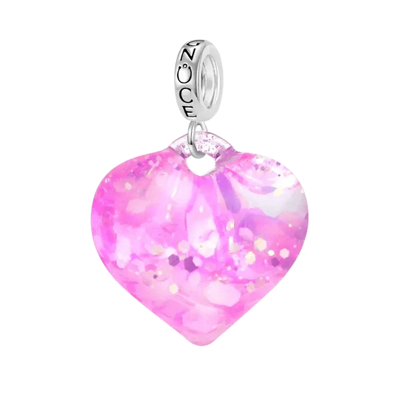 Gnoce Pink Glitter Heart Charm Platinum-plated Silver Blend
