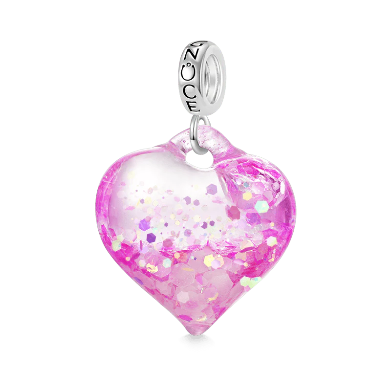 Gnoce Pink Glitter Heart Charm Platinum-plated Silver Blend - Image 2