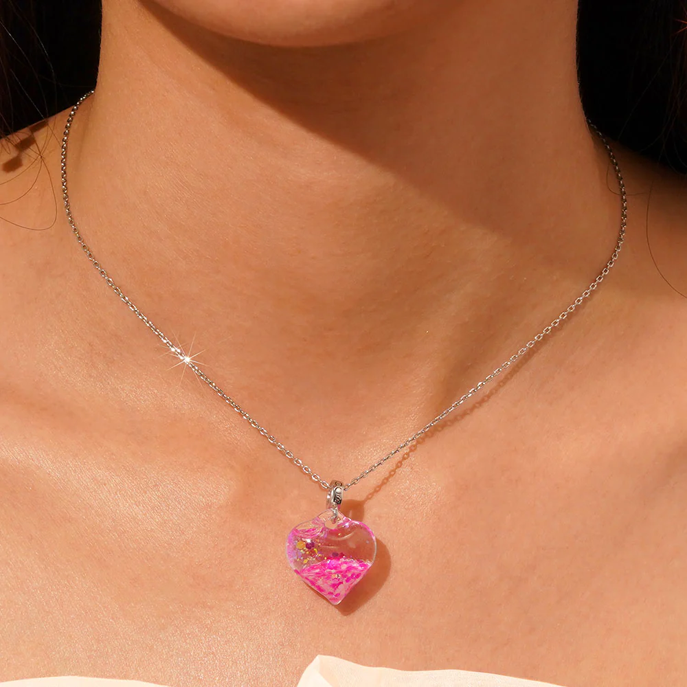 Gnoce Pink Glitter Heart Charm Platinum-plated Silver Blend - Image 7