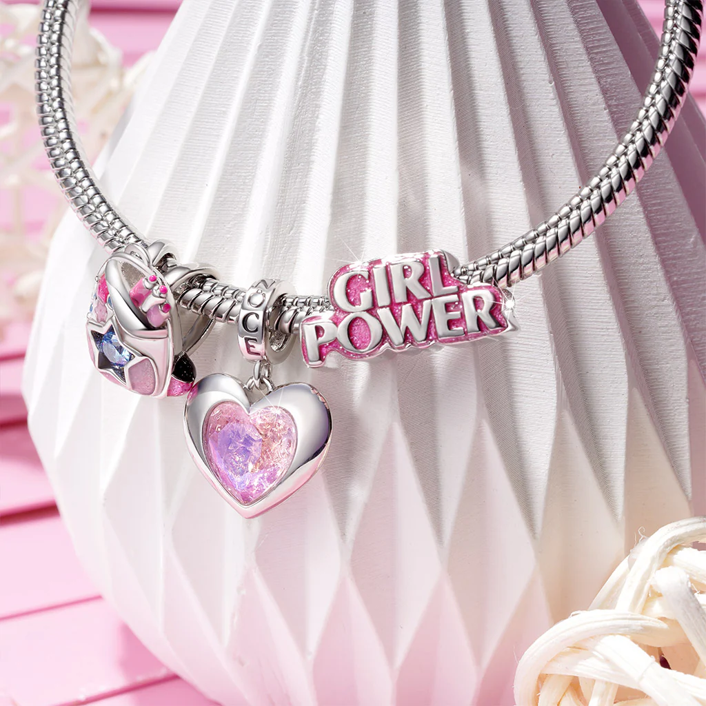 Gnoce Pink Heart Girl Power Pendant Dangle Charm - Image 3