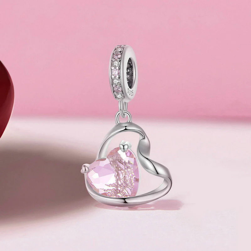 Gnoce Thanksgiving Pink Heart Ribbon Pendant Dangle Charm - Image 2