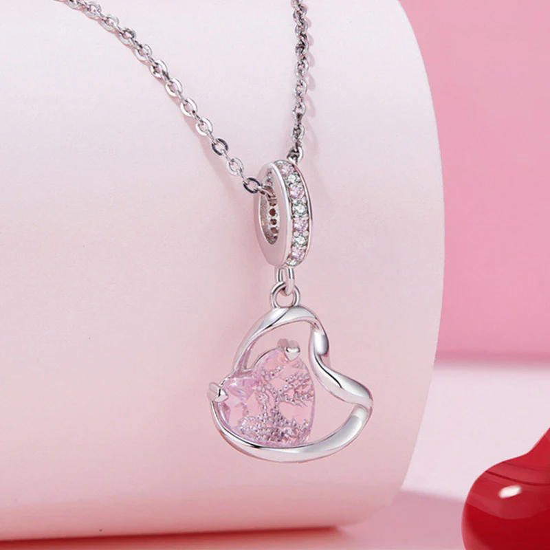 Gnoce Thanksgiving Pink Heart Ribbon Pendant Dangle Charm - Image 3