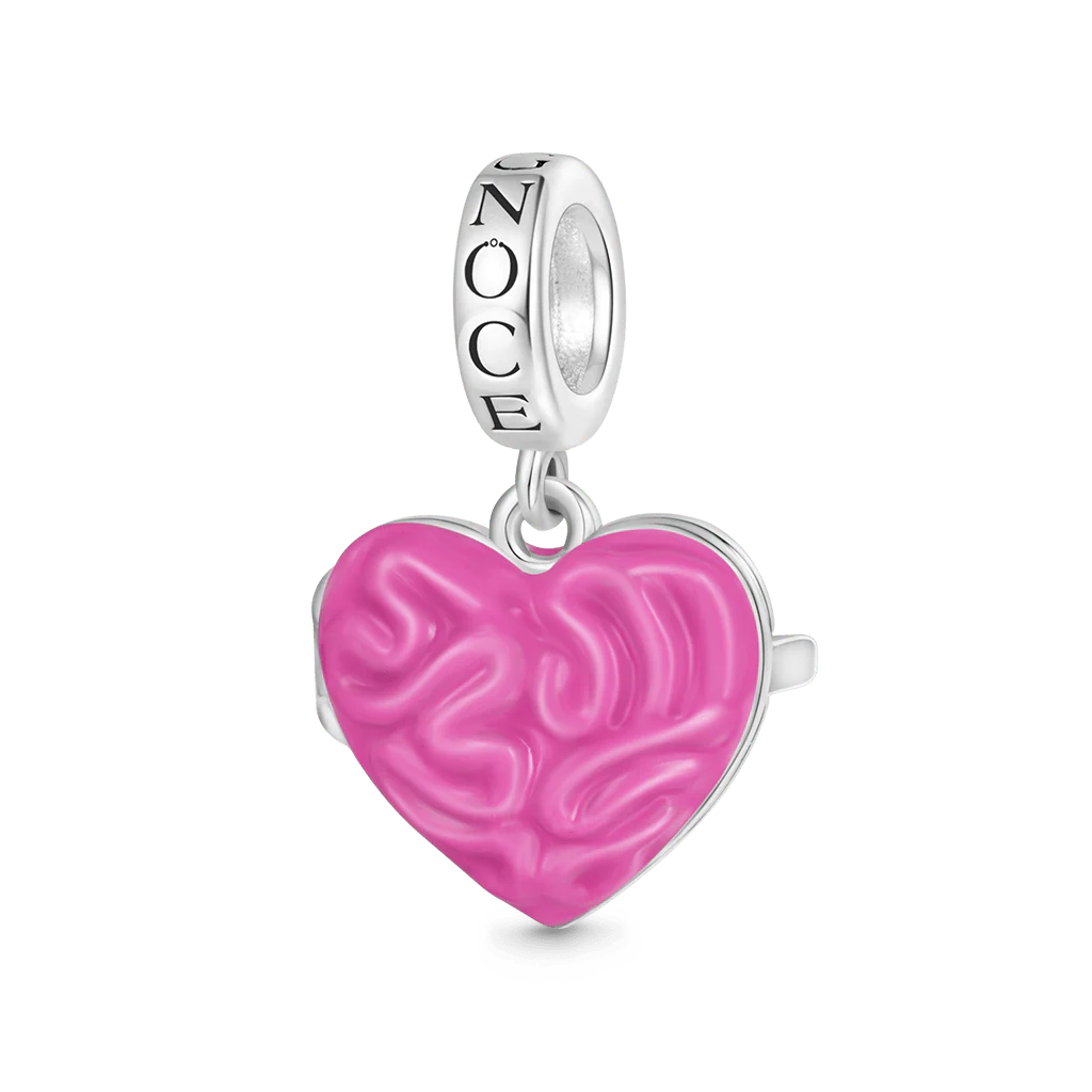 Gnoce Engravable Pink Heart-shape Brain Charm Platinum-plated Silver Blend - Image 3