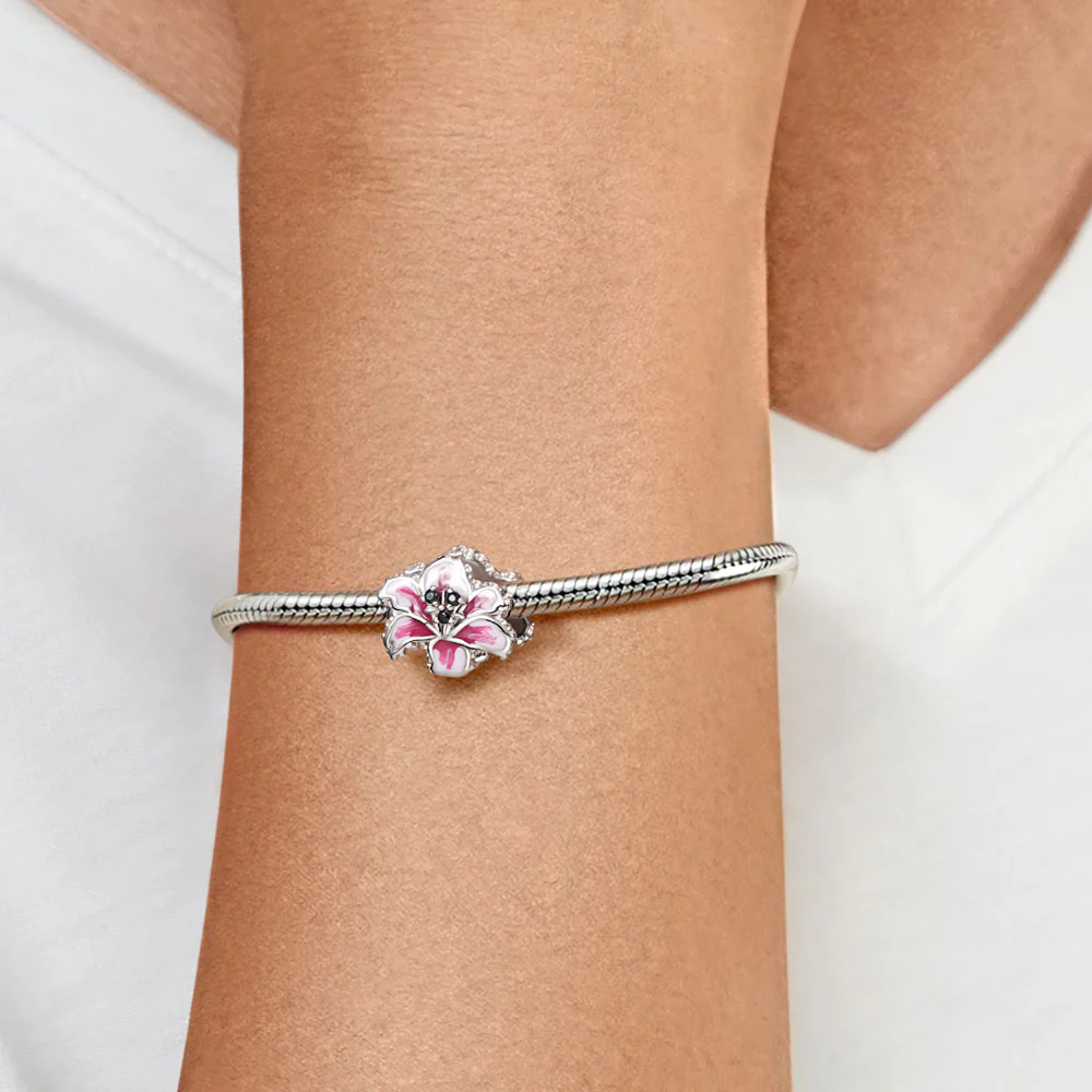 Gnoce Pink Lily Flower Charm Platinum-plated Silver Blend - Image 5