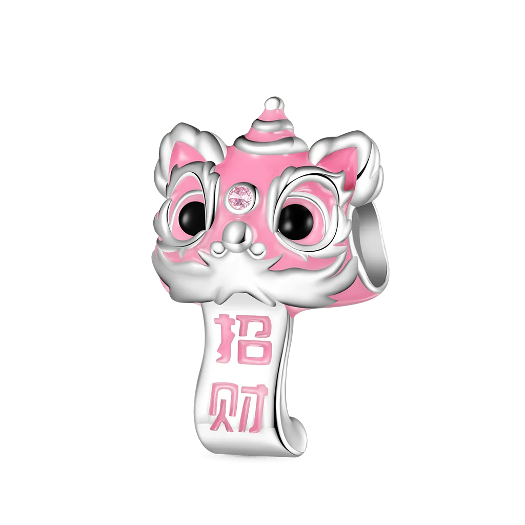 Gnoce Pink Lion Dance Charm Platinum-plated Silver Blend