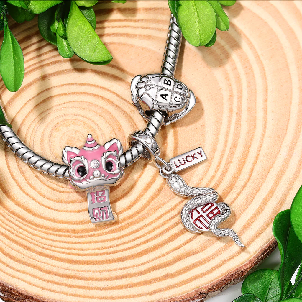 Gnoce Pink Lion Dance Charm Platinum-plated Silver Blend - Image 3