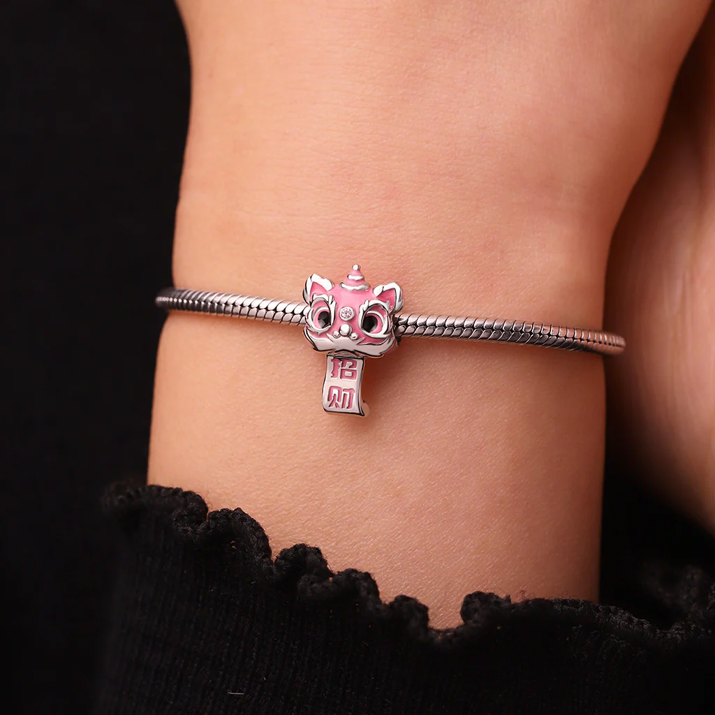 Gnoce Pink Lion Dance Charm Platinum-plated Silver Blend - Image 5