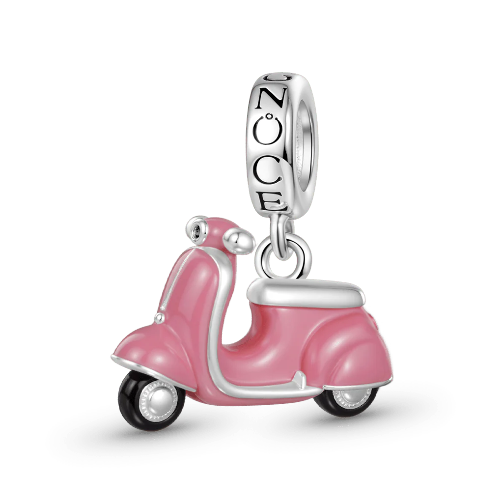 Gnoce Pink Motorcycle Charm Platinum-plated Silver Blend