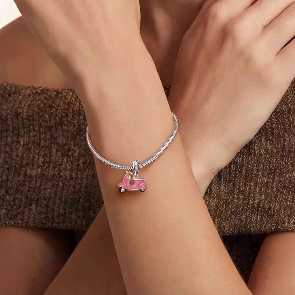 Gnoce Pink Motorcycle Charm Platinum-plated Silver Blend - Image 2