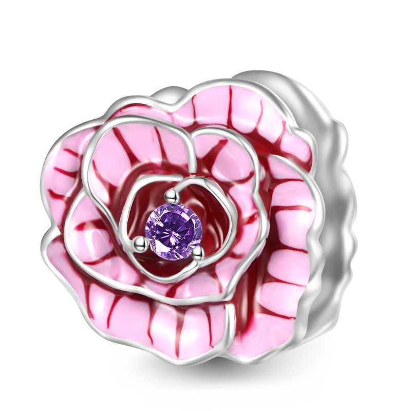 Gnoce Pink Rose Flower Charm Platinum-plated Silver Blend