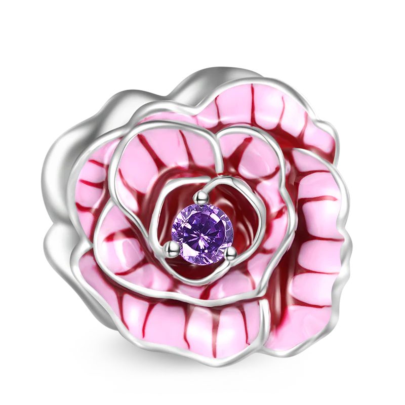 Gnoce Pink Rose Flower Charm Platinum-plated Silver Blend - Image 2
