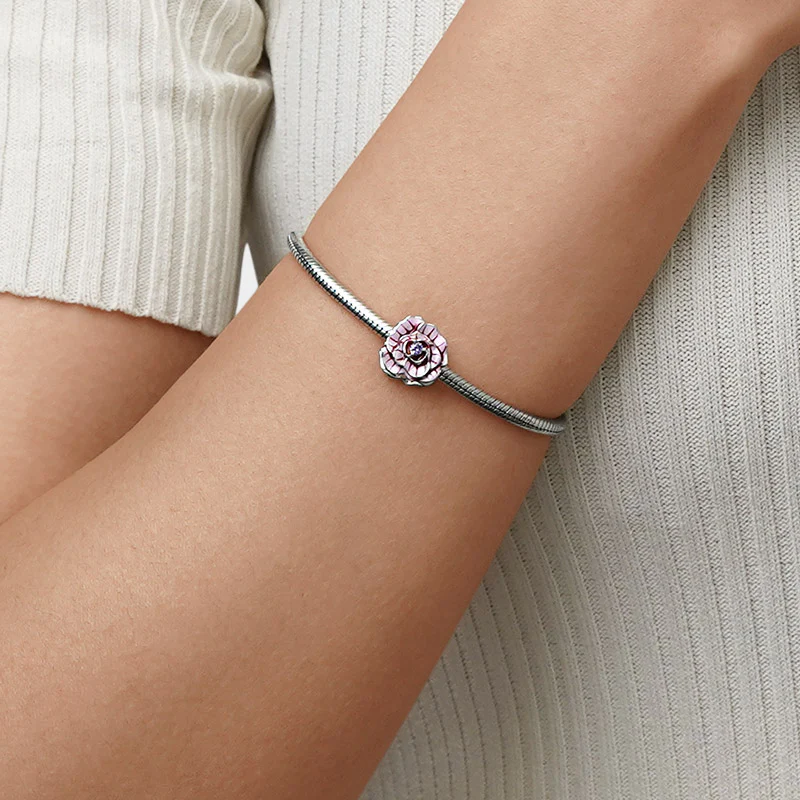 Gnoce Pink Rose Flower Charm Platinum-plated Silver Blend - Image 5