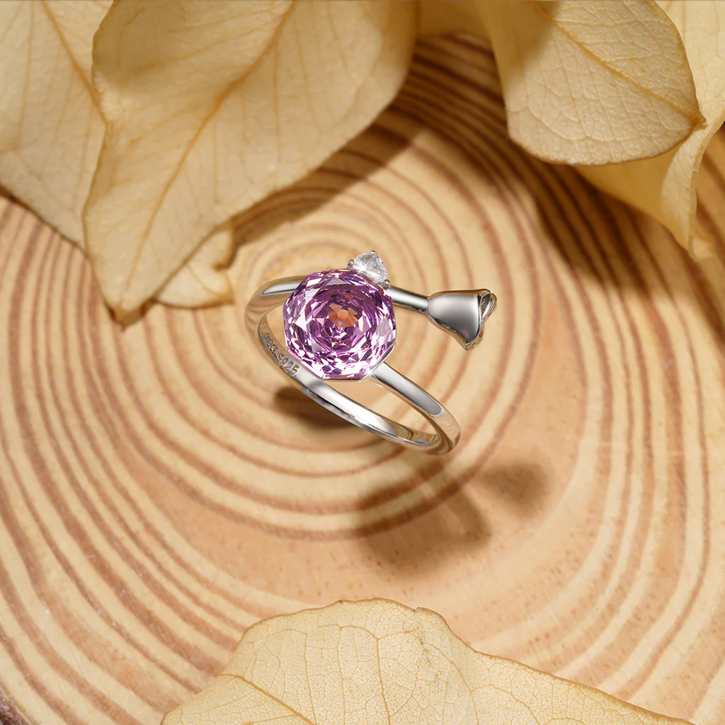 Gnoce Pink Rose Cut Open Promise Ring Platinum-plated Silver Blend - Image 3