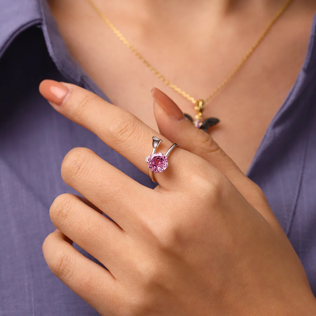 Gnoce Pink Rose Cut Open Promise Ring Platinum-plated Silver Blend - Image 4