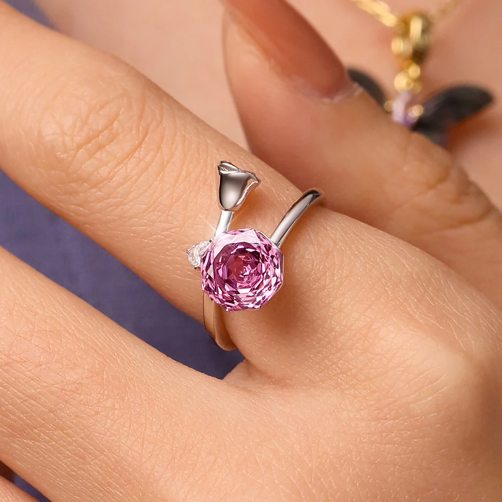 Gnoce Pink Rose Cut Open Promise Ring Platinum-plated Silver Blend - Image 5