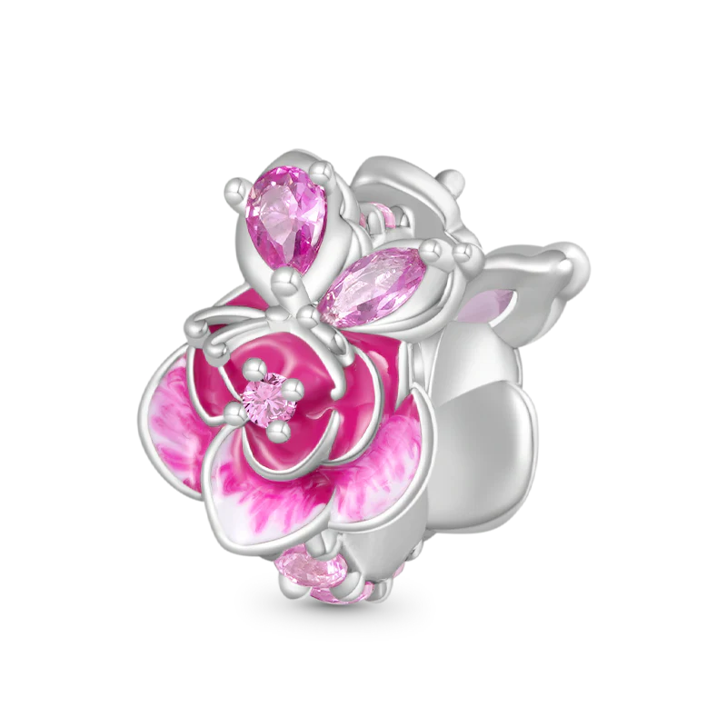 Gnoce Pink Roses Charm Platinum-plated Silver Blend