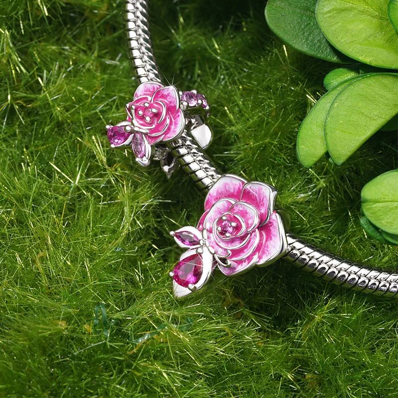 Gnoce Pink Roses Charm Platinum-plated Silver Blend - Image 3