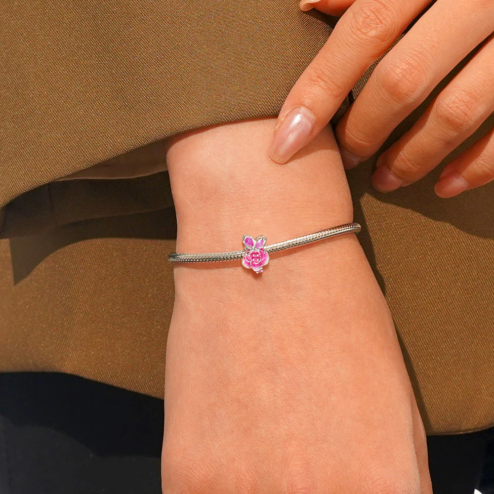 Gnoce Pink Roses Charm Platinum-plated Silver Blend - Image 5