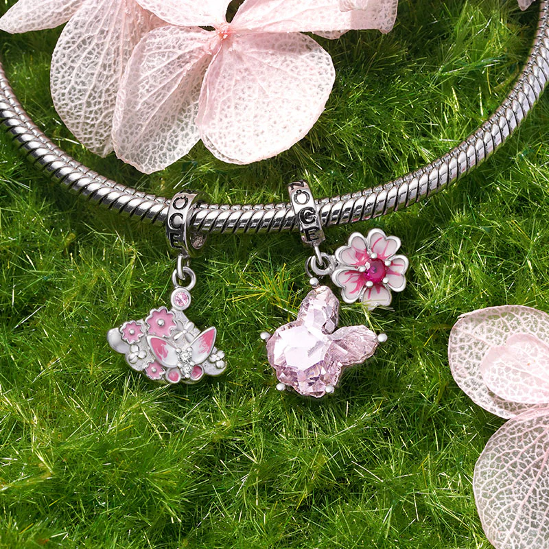 Gnoce Pink Zircon Sakura Bunny Rabbit Pendant Dangle Charm - Image 3
