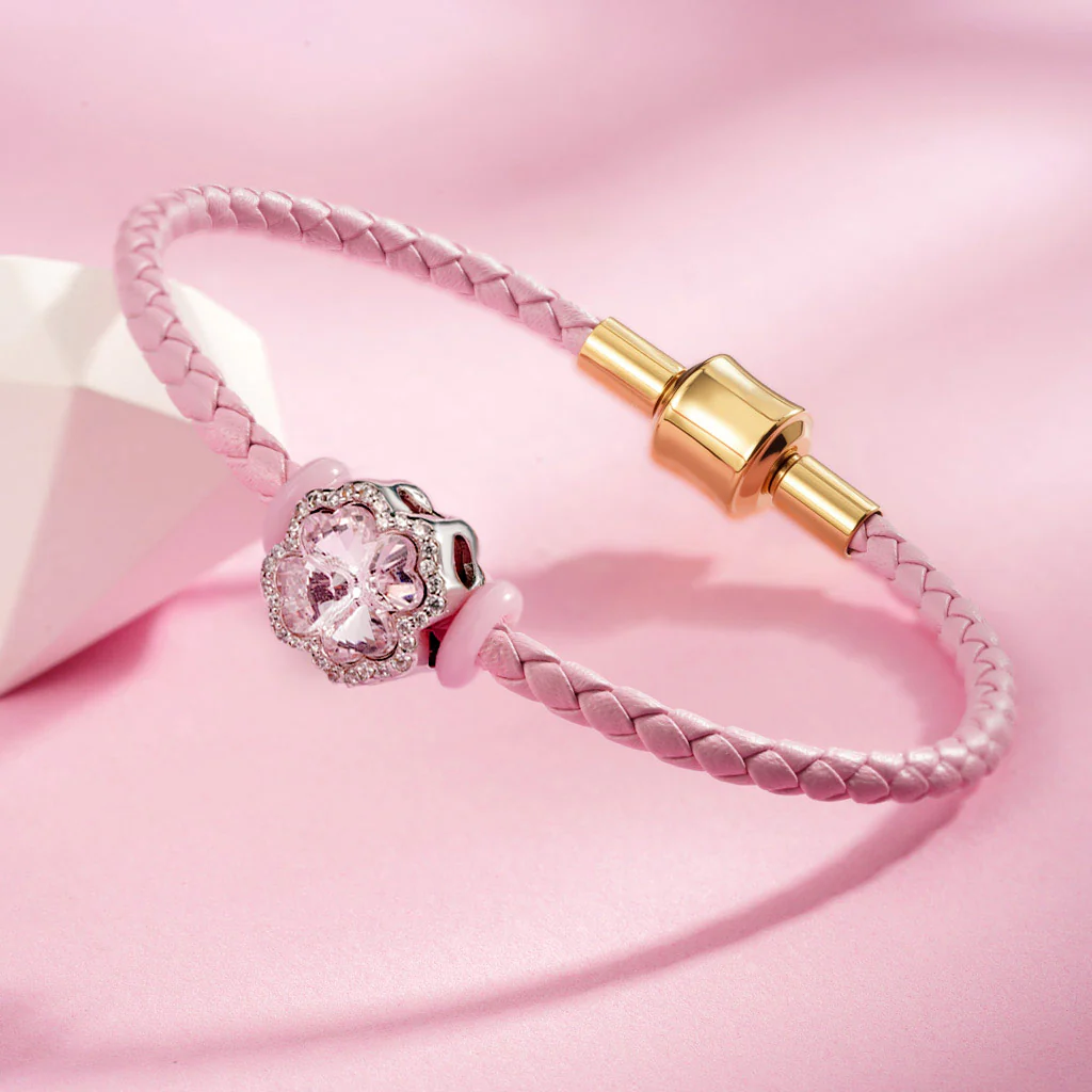 Gnoce Pink Cylindrical Snap Basic Bracelet with 2 Pieces of Stoppers - Image 3