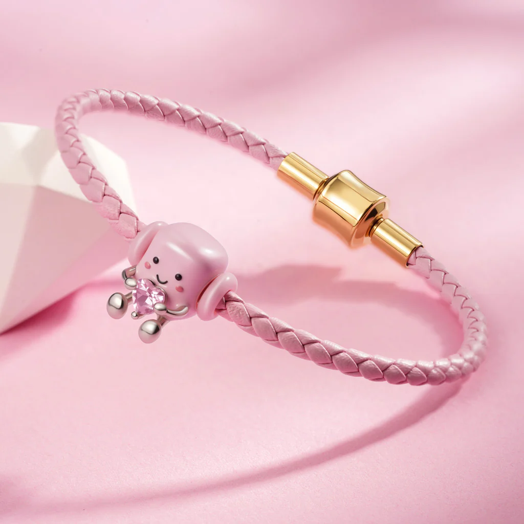 Gnoce Pink Threaded Snap Basic Bracelet with 2 Pieces of Stoppers - Image 3