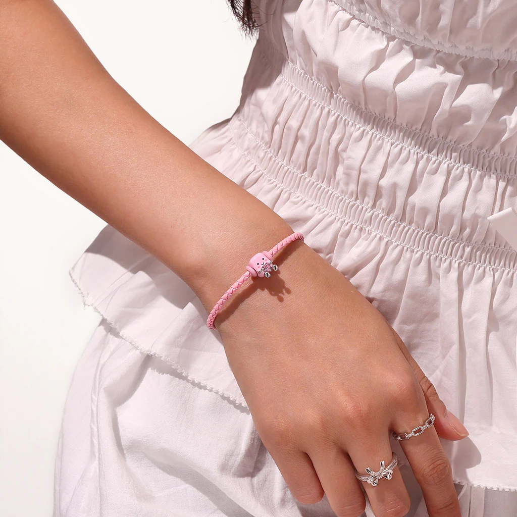 Gnoce Pink Threaded Snap Basic Bracelet with 2 Pieces of Stoppers - Image 4
