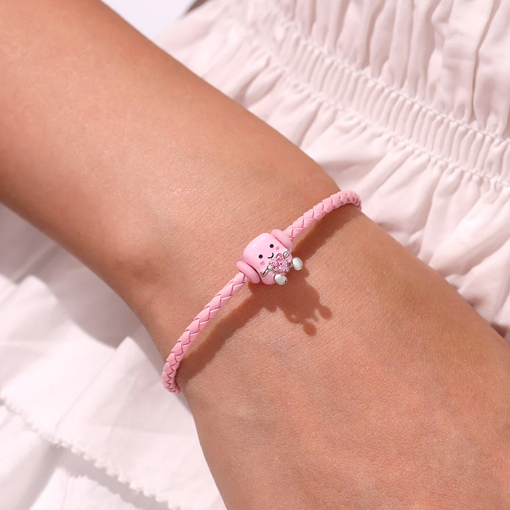 Gnoce Pink Threaded Snap Basic Bracelet with 2 Pieces of Stoppers - Image 5
