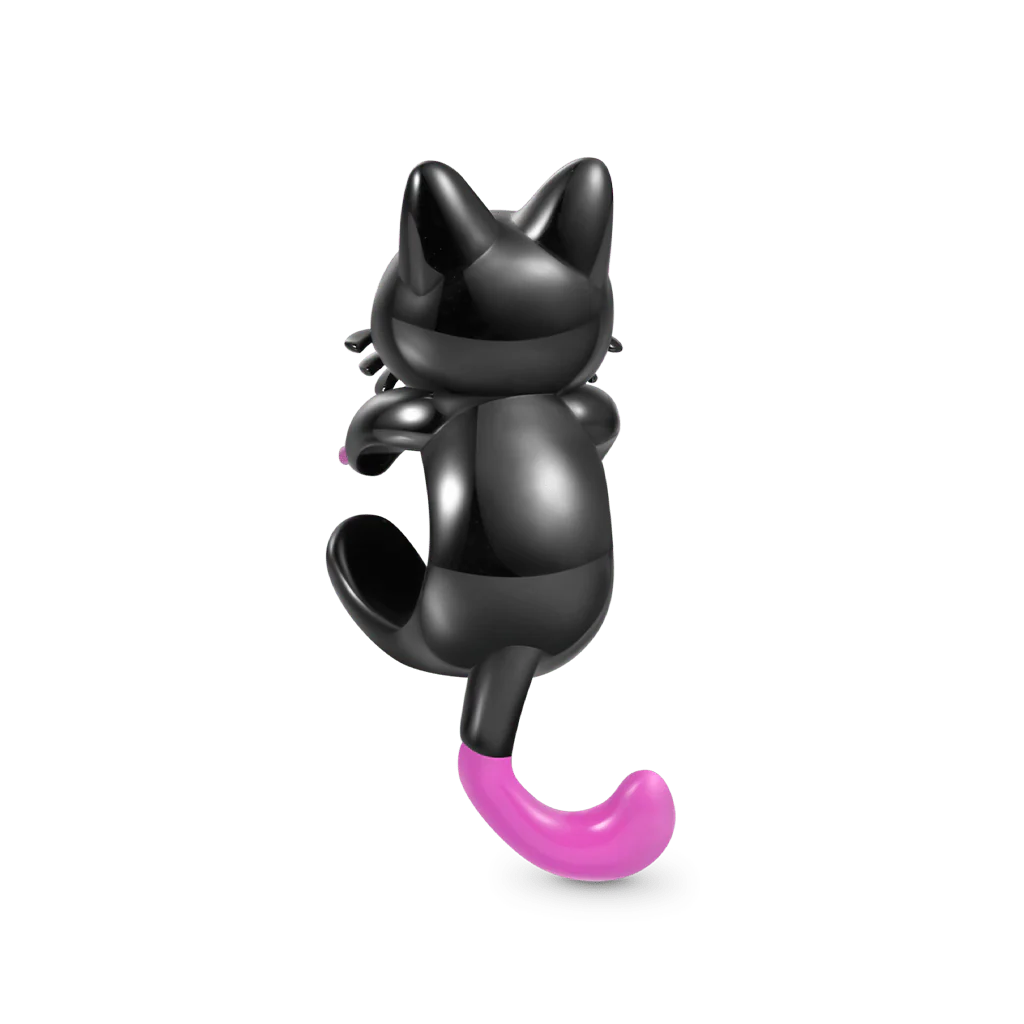 Gnoce Glow-in-the-Dark Pink Tail Black Cat Charm Platinum-plated Silver Blend - Image 3