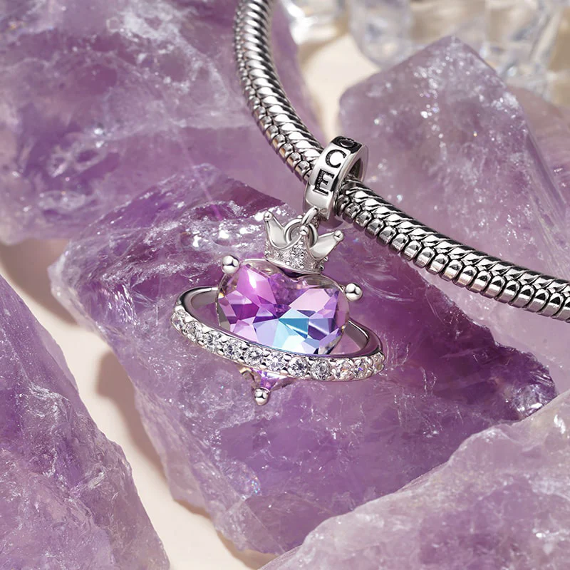 Gnoce Planet Crown Heart Pendant Dangle Charm - Image 3
