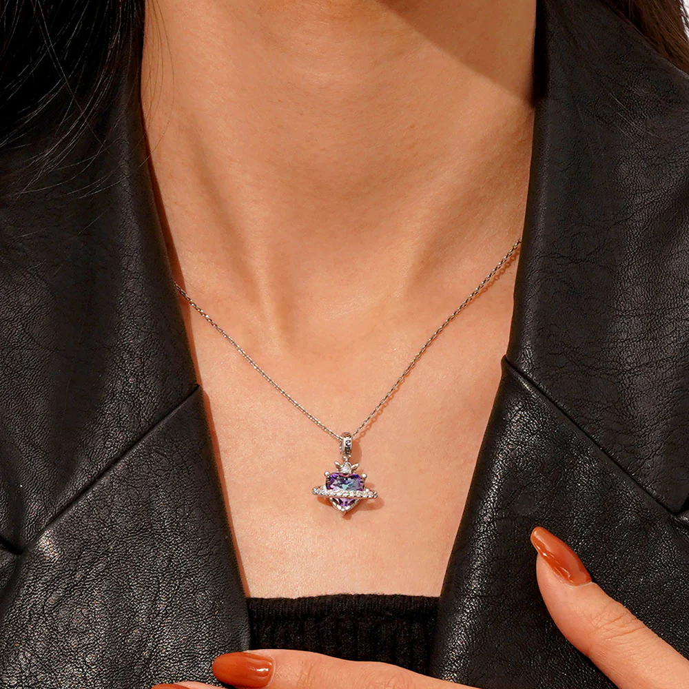 Gnoce Planet Crown Heart Pendant Dangle Charm - Image 5
