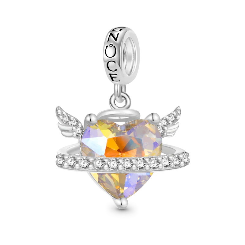 Gnoce Sparkling Angel Wings With Planet Heart Pendant Dangle Charm