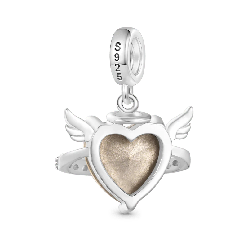 Gnoce Sparkling Angel Wings With Planet Heart Pendant Dangle Charm - Image 2