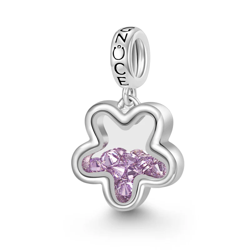 Gnoce Plum Blossom Birthstone Charm Platinum-plated Silver Blend