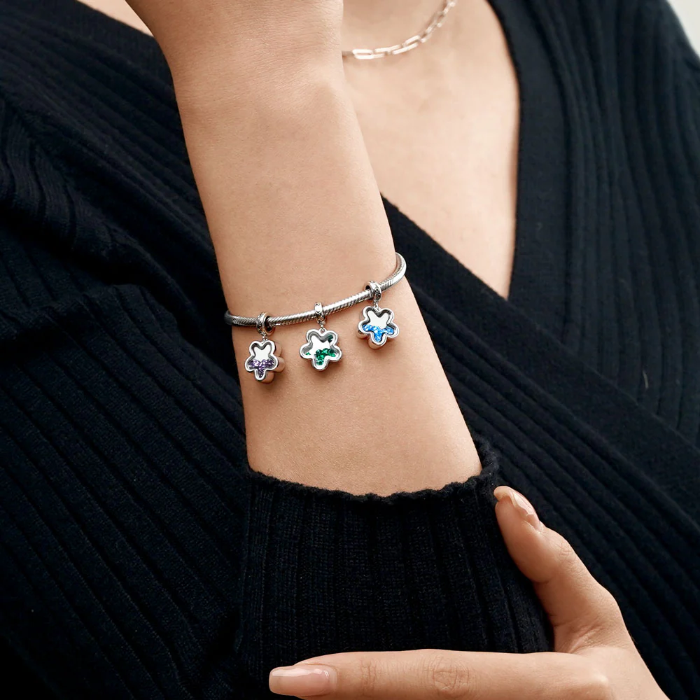 Gnoce Plum Blossom Birthstone Charm Platinum-plated Silver Blend - Image 4