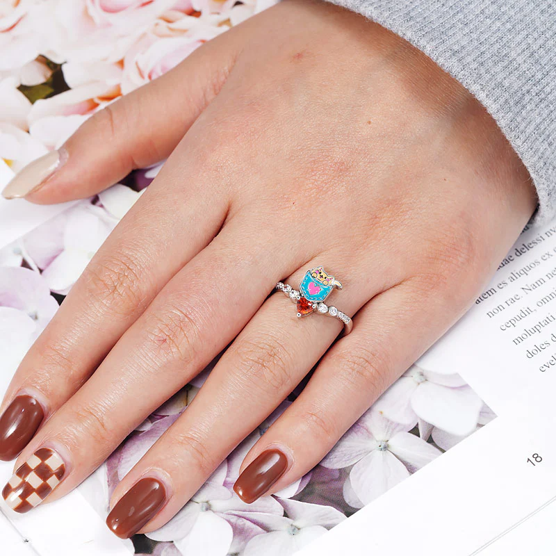 Gnoce Cute Pocket Cat V Ring Platinum-plated Silver Blend - Image 3
