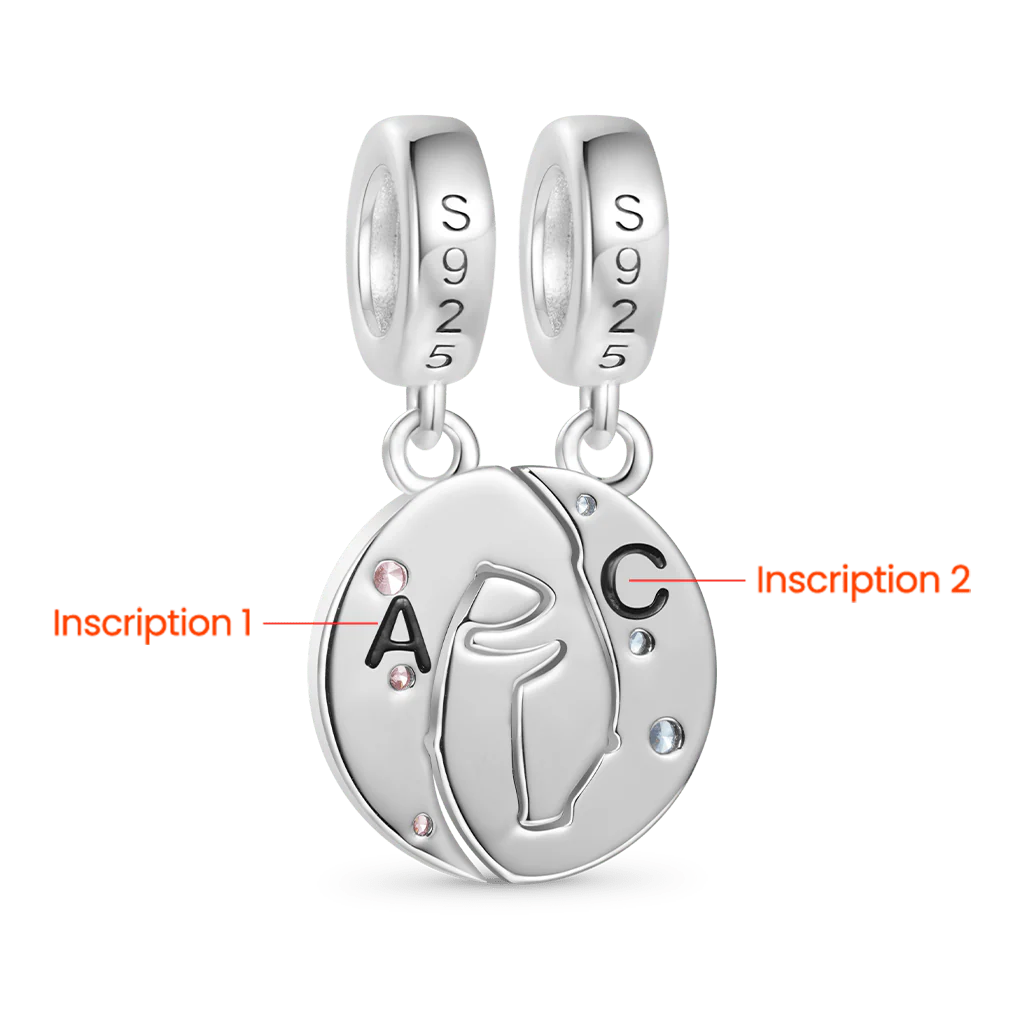 Gnoce Polar Bear Couple Hugging Double Charm Platinum-plated Silver Blend - Image 2