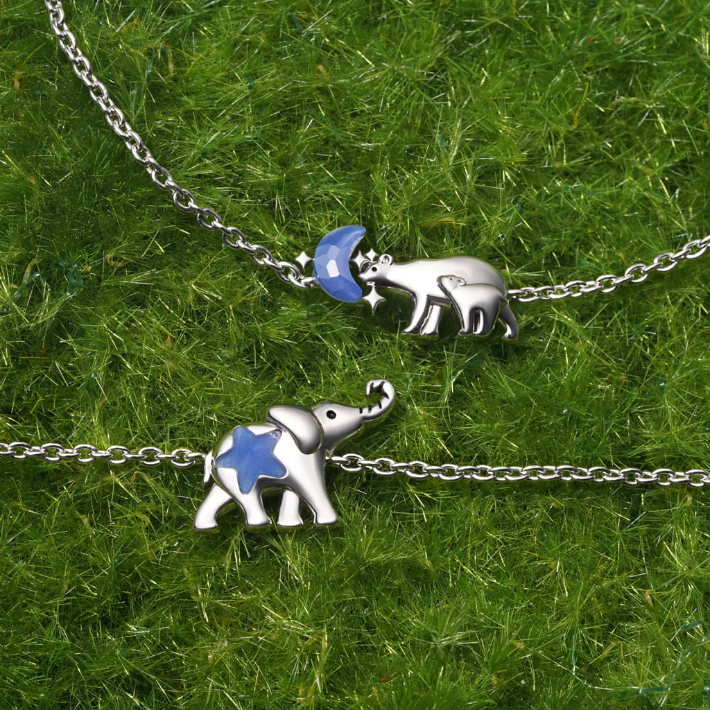 Gnoce Polar Bear Parent-Child Glow-in-the-Dark Moon Bracelet Platinum-plated Silver Blend - Image 3