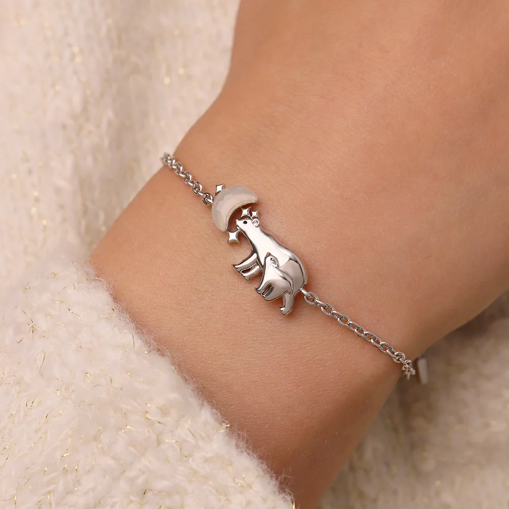 Gnoce Polar Bear Parent-Child Glow-in-the-Dark Moon Bracelet Platinum-plated Silver Blend - Image 5