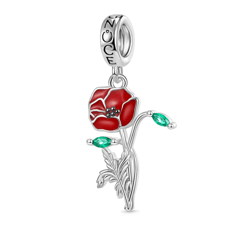 Gnoce Red Poppy Flower Charm Platinum-plated Silver Blend