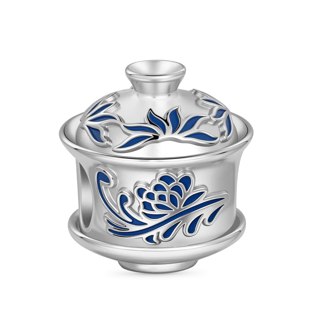 Gnoce Blue And White Porcelain Teacup Charm Platinum-plated Silver Blend